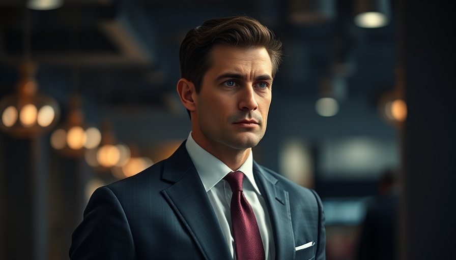 Sharp-dressed man with thoughtful gaze and blurred background.