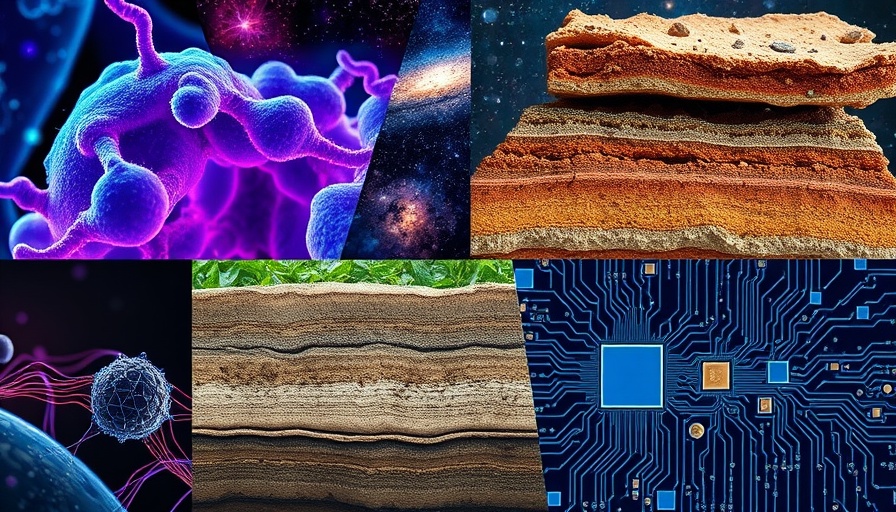 Collage representing AI in diverse scientific fields, enhancing discovery.
