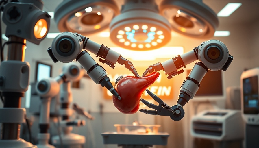 AI controlled robotic arms perform surgery in a high-tech lab.