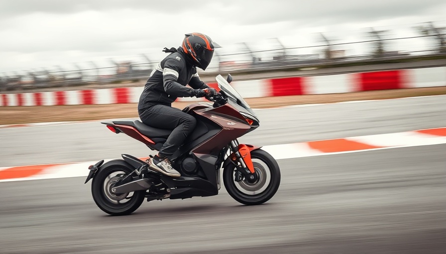 100 MPH E-Scooter racer speeding on track, dynamic motion.