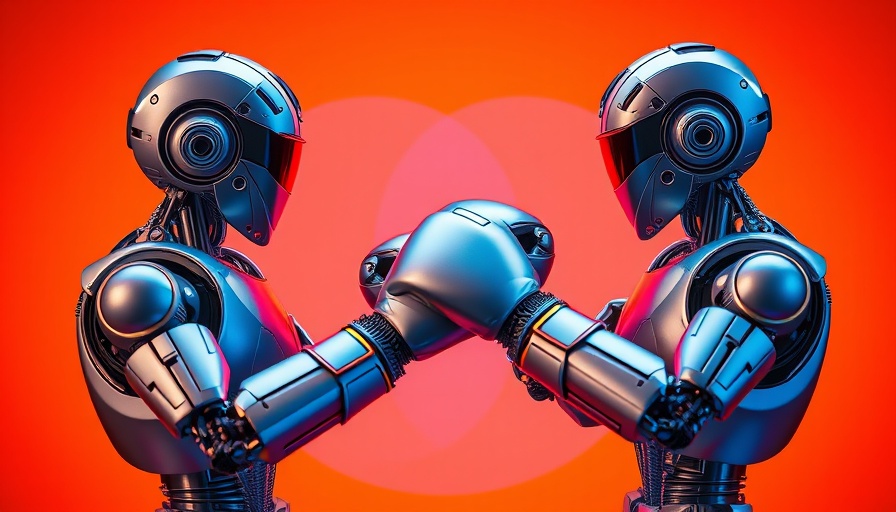 Futuristic robot boxing demonstration with vivid circles background.