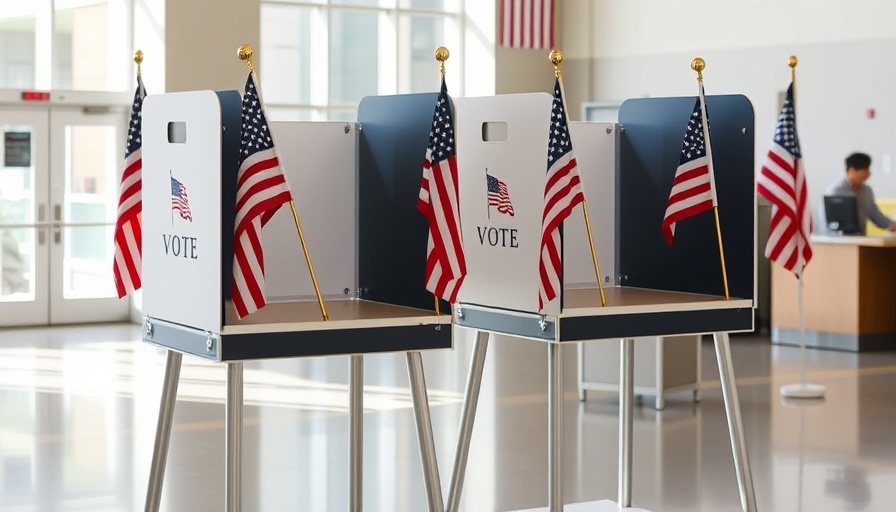 Modern voting booths in public building depicting AI in political campaigns.