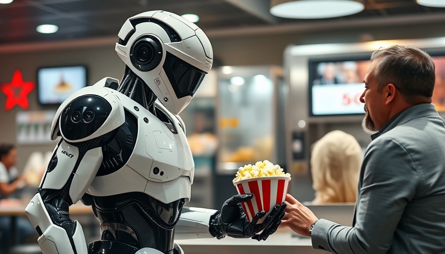 Robot serving popcorn in modern diner amid Tesla diner management woes.