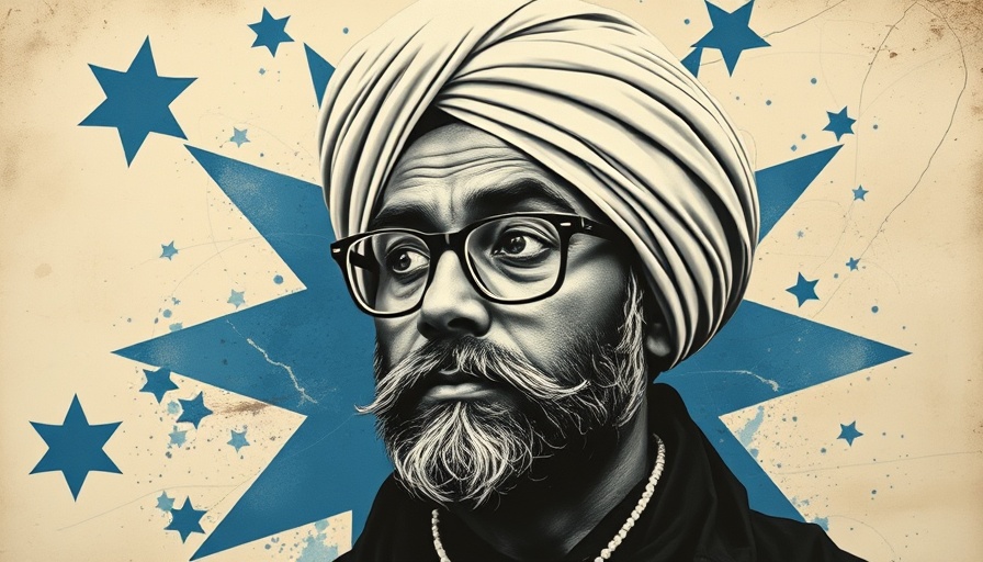 Black and white portrait with abstract blue shapes, Character.AI entertainment focus