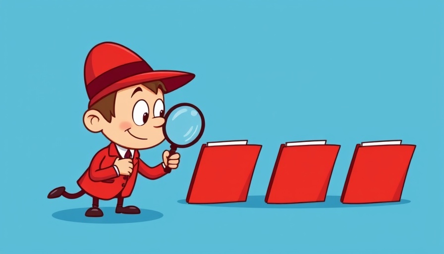 Cartoon detective evaluating folders, symbolizing AI systems text classification evaluation.