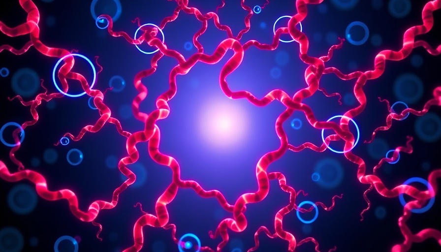 Abstract protein language models illustration with red ribbons in blue circles.