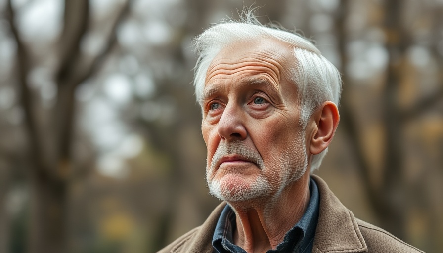 Thoughtful elderly man in natural setting showing clean energy progress.