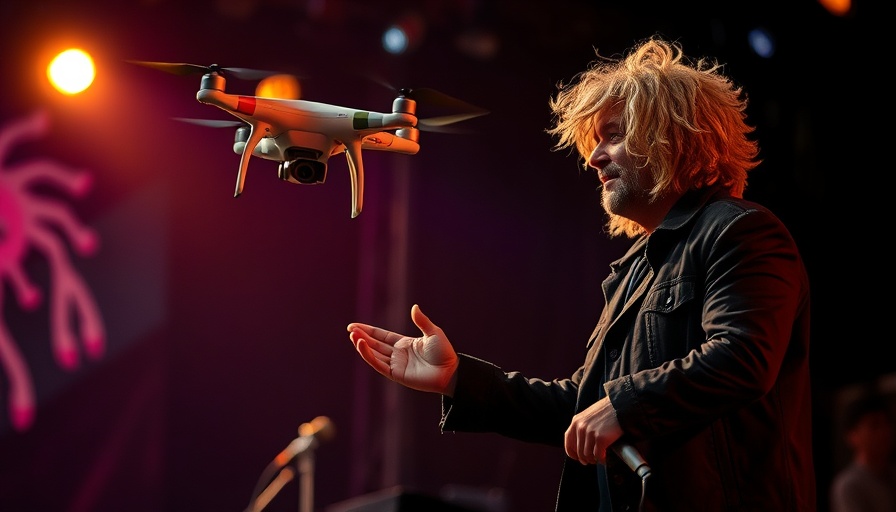 Engaged performer on stage with a hovering drone, Fred Durst drone incident.