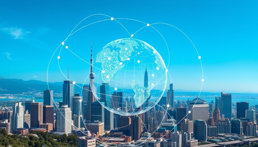 Cityscape with digital globe, symbolizing climate prediction technology.