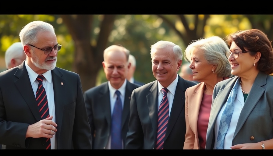 Group of officials walking and conversing at an outdoor event.