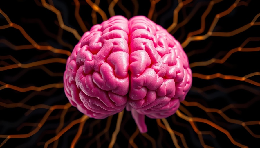 Textured pink brain with neural lines on black, AI compliance concept