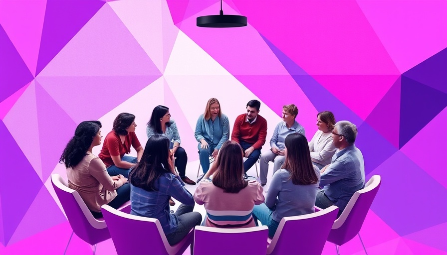 Therapist using ChatGPT in a group session, stylized collage.