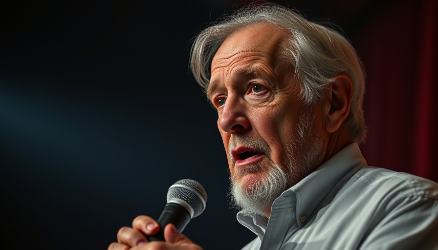 Massive unemployment due to AI: elderly man speaking seriously in dark setting.