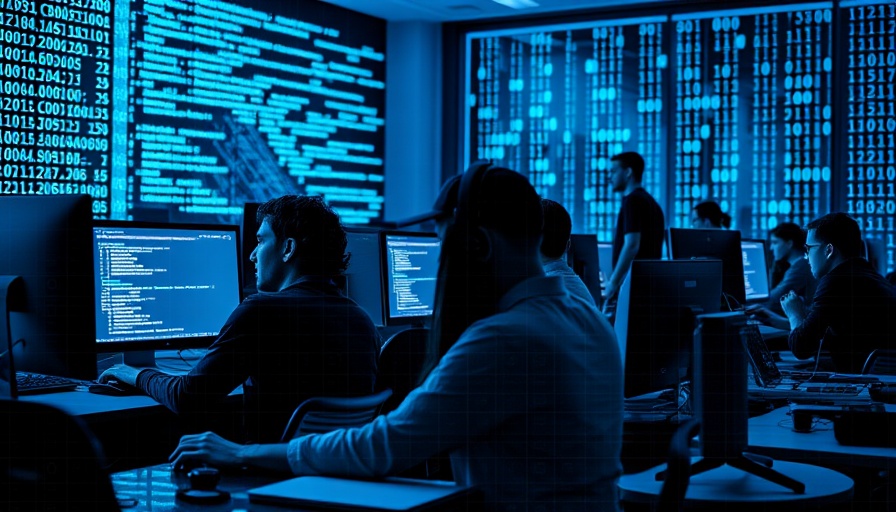 Programmers in a colorful office using AI coding tools.