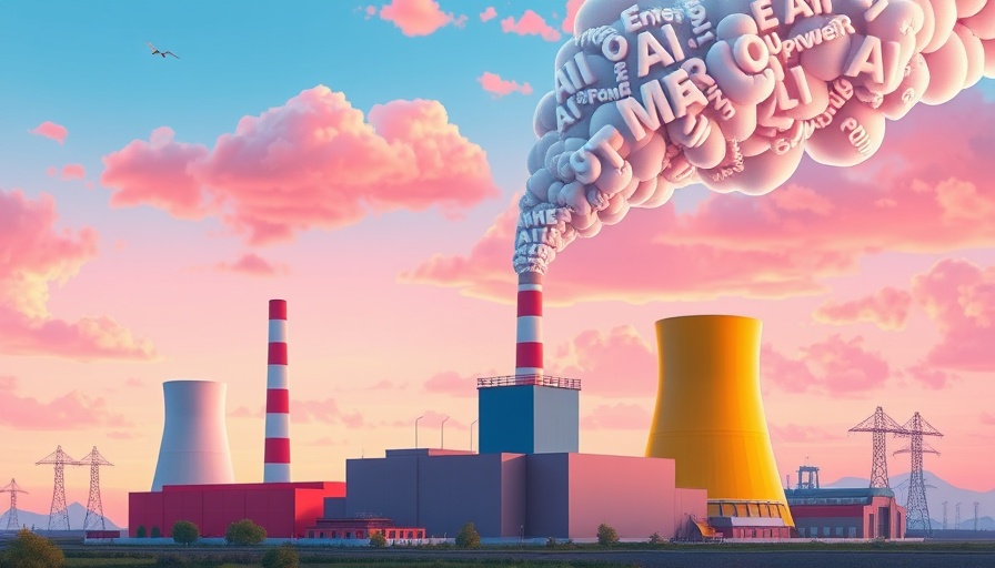 AI energy consumption illustrated with power plant and smoke.