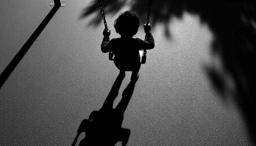 Shadow of child on swing reflecting America's gun crisis.