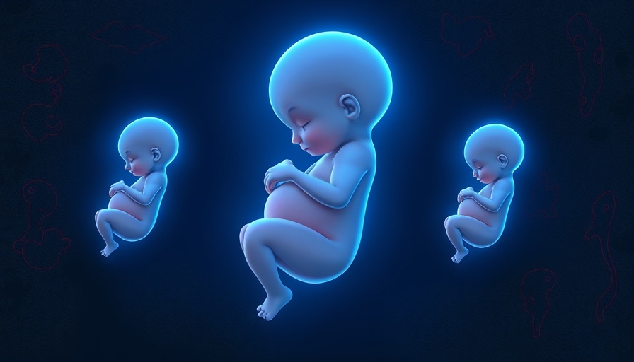 Cartoon fetuses with blue auras illustrating a machine learning tool for fetal health.