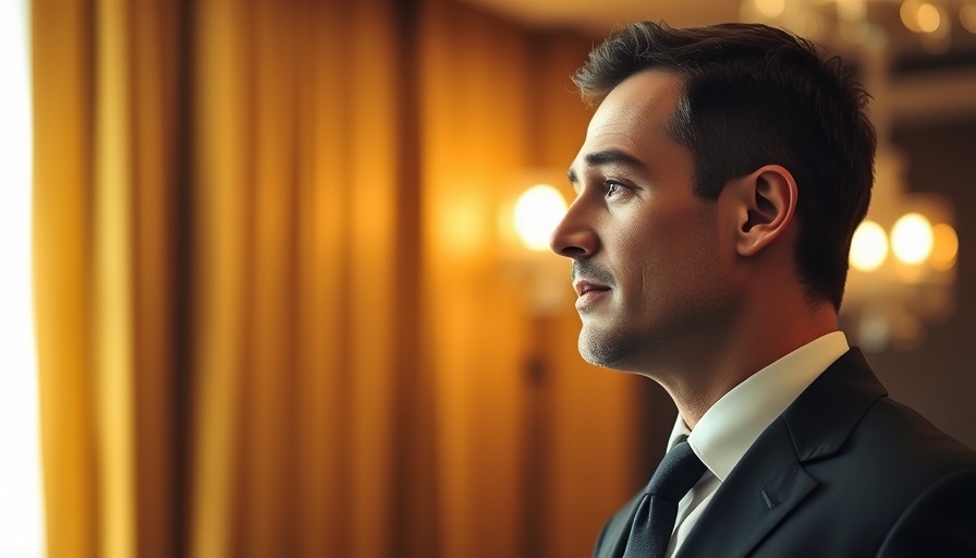 Focused businessman, thinking about AI regulation and safety for minors, elegant setting.