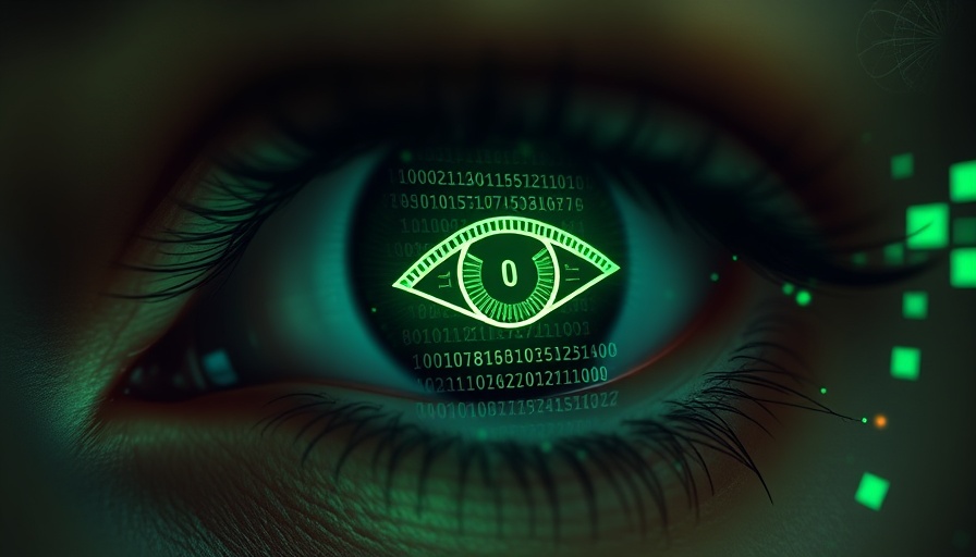Futuristic digital eye with AI and code overlay