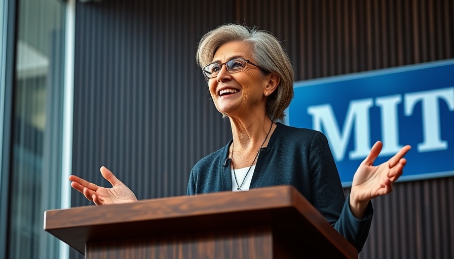 Confident speaker discusses the future of generative AI at a conference.