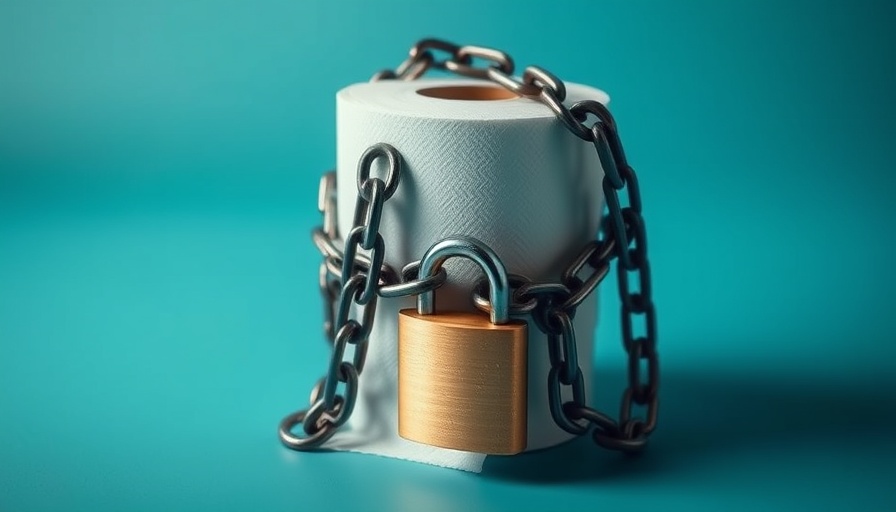 Toilet paper secured with chains and padlock, public toilets toilet paper ads concept.
