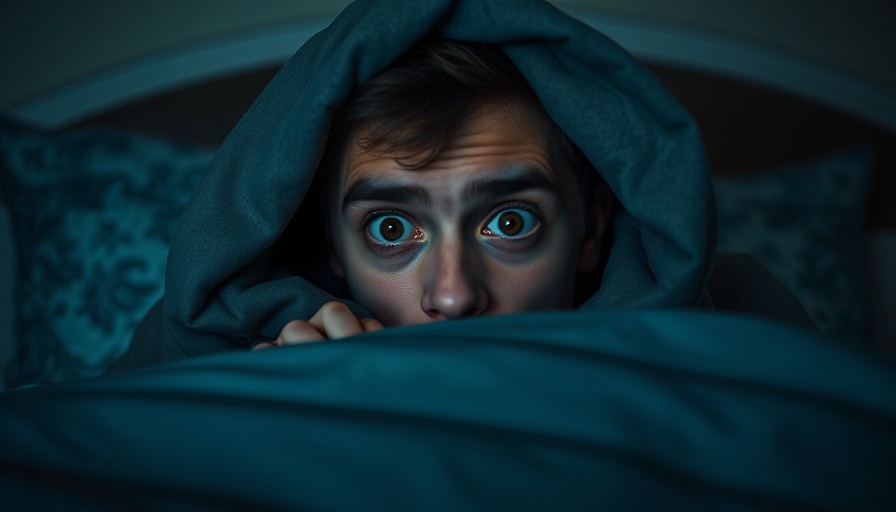 Frightened man hiding under blanket, illustrating fear and surprise.