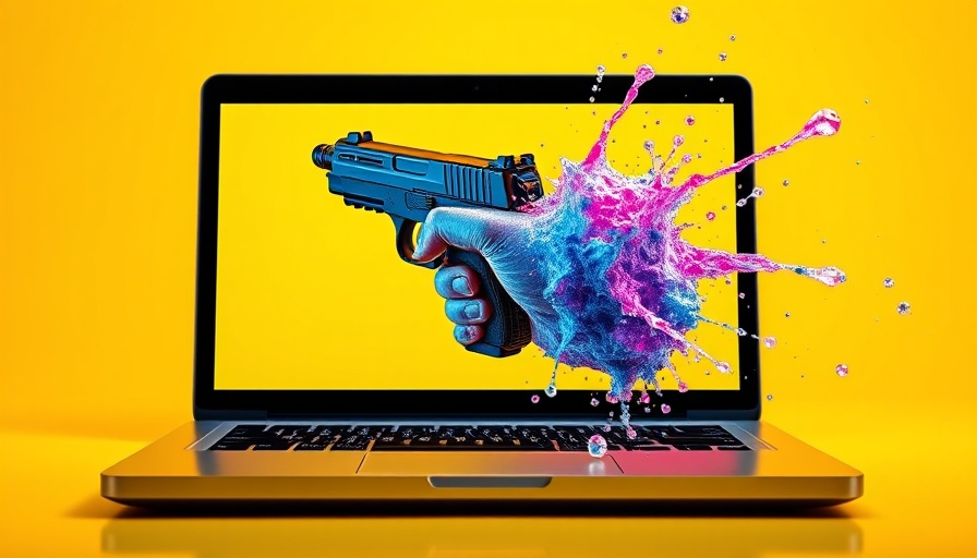 Surreal laptop and gun image symbolizing AI impact.