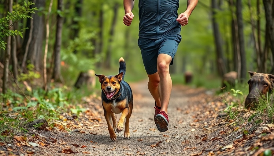 Post run stretching routine for runners with man and dog on trail