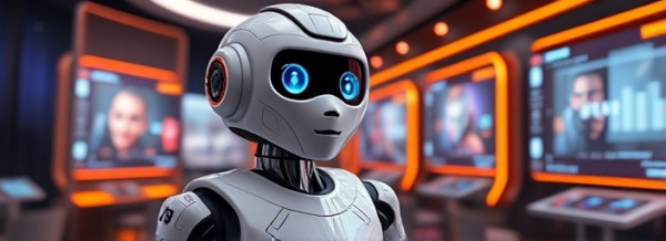 virtual chatbot, friendly and approachable, answering questions, photorealistic, in a futuristic tech lounge with interactive panels, highly detailed, smooth animated transitions, high-resolution, vibrant colors, warm spotlighting, shot with a 35mm lens