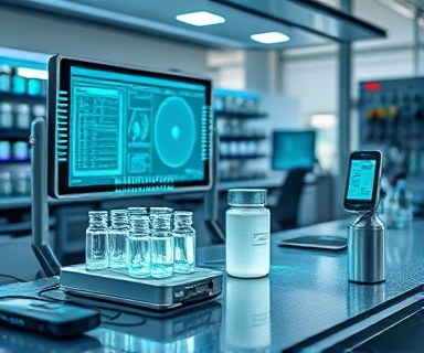 integrated AI toolkit, designing, formulating, photorealistic, at a futuristic workstation with holographic displays, highly detailed, 3D renderings and circuit overlays, immersive quality, silver and aqua, track lighting, shot with a 28mm f/1.8 camera lens.