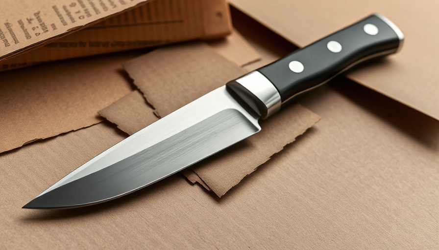 Sleek metallic knife on cardboard, highlighting best Prime Day knife deals.