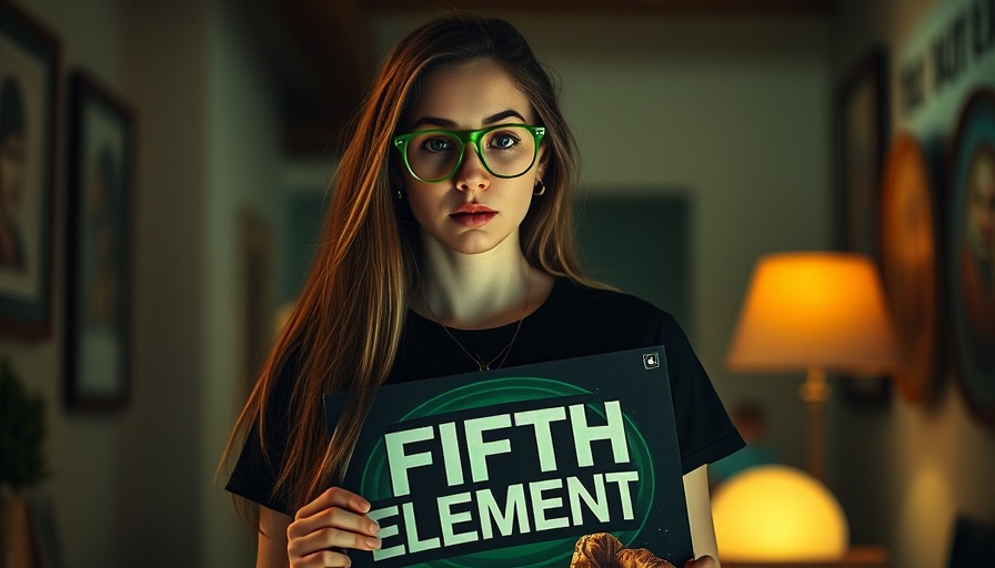 Monster Market Memphis art enthusiast holding 'The Fifth Element' poster.