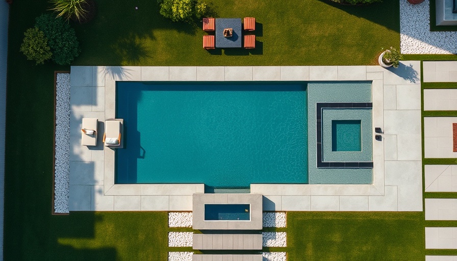 Modern Houston backyard staycation with a pool and patio furniture.
