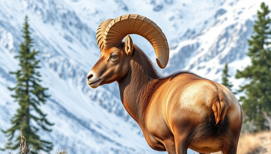 Watercolor illustration of a recovering bighorn ram on a cliff.