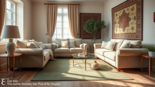 Cozy living room with a green area rug and modern furniture.