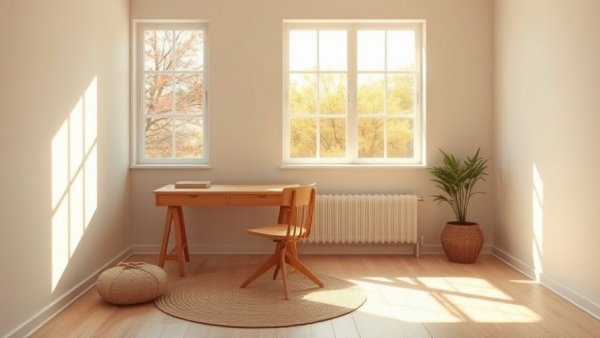 Simple pleasures this autumn: Cozy minimalist room with warm lighting.
