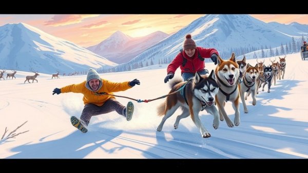 Frank Glaser Alaska Woodsman Adventure illustrated sledding scene.