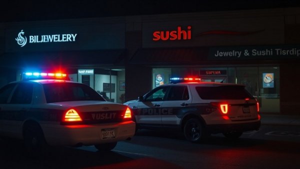 Whitehaven armed robbery scene with police car in parking lot at night.