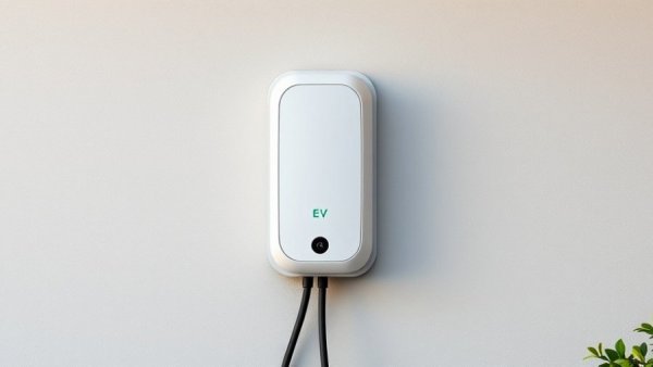 Modern EV charging station on wall for home power generator.