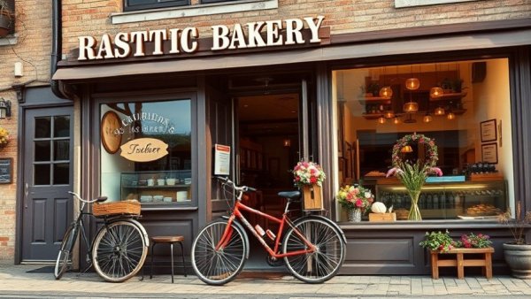 Charming Santa Fe bakery exterior with rustic design.