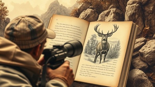 Vintage drawing of a hunter with deer rifle, connecting to mental wellness.