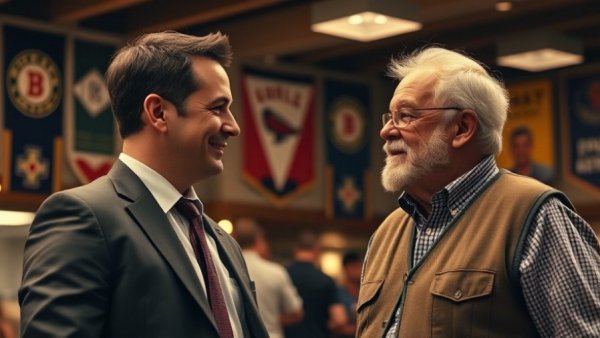 Memphis football fans conversing at indoor event.