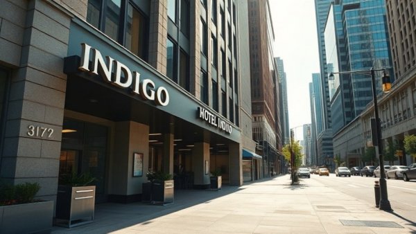 Street view of Hotel Indigo in Memphis, urban cityscape.