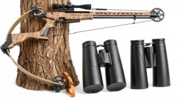 Bow, tree stand, and binoculars for last-minute bowhunting deals.