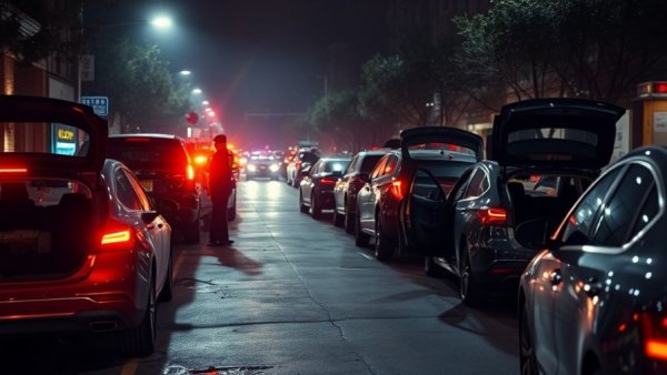 Damaged cars and police at night on Getwell.