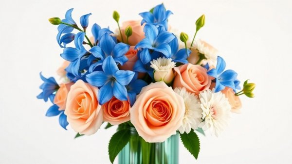 Delphinium and Money Tree 2026 floral arrangement in vase.