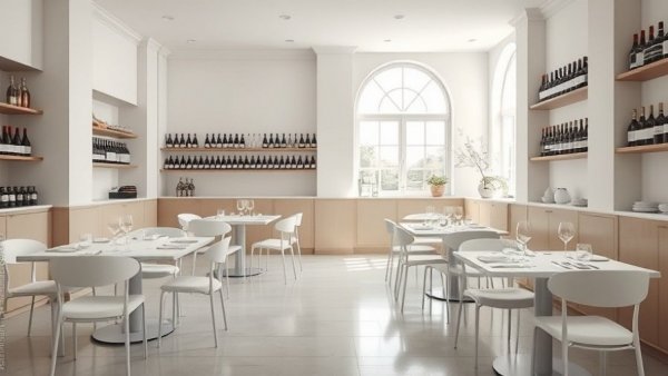 Elegant Italian restaurant with minimalist design in Hackney.