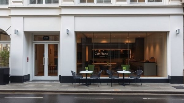Marina Bautier guest apartments Brussels café exterior with tables and wet street.