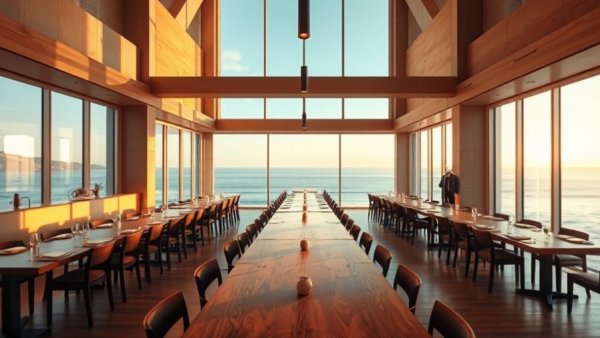 Dining area with natural light for home wellness, soothing ocean view.