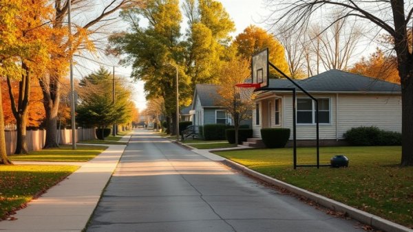 Suburban house and street scene in East Memphis during the fall.